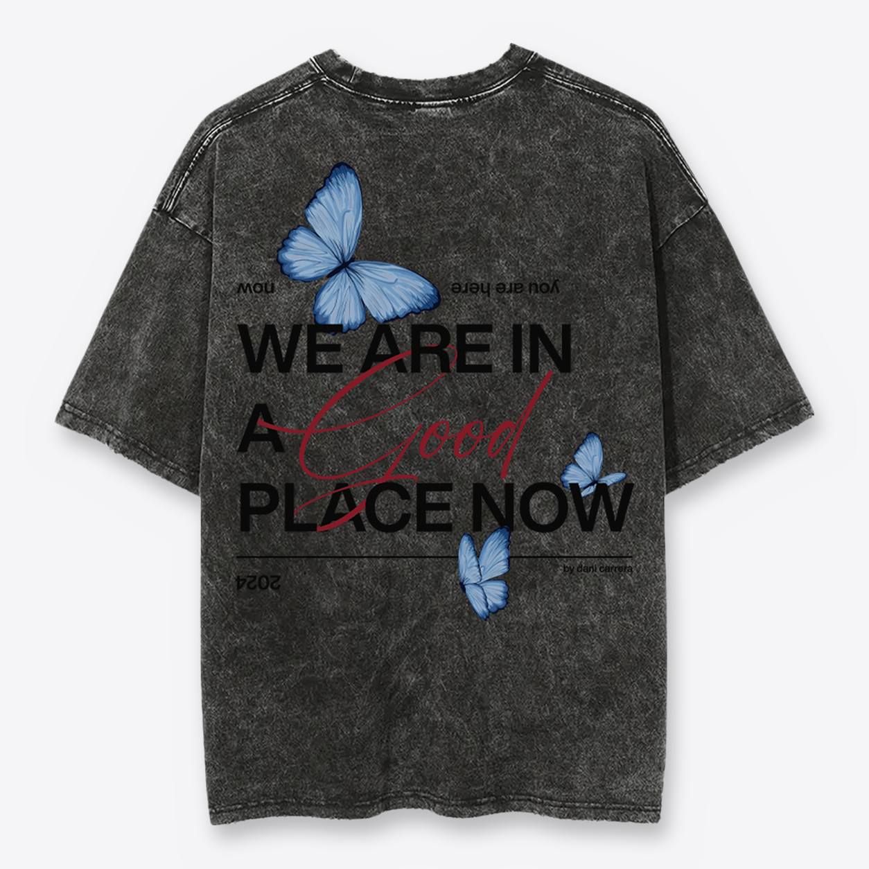Polera MAORI Acid Wash Mariposa Celeste