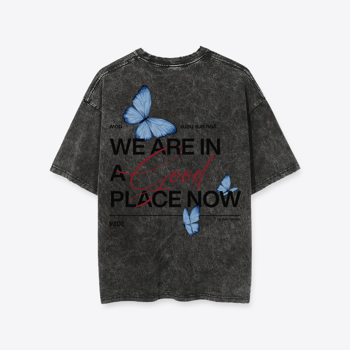 Polera MAORI Acid Wash Mariposa Celeste