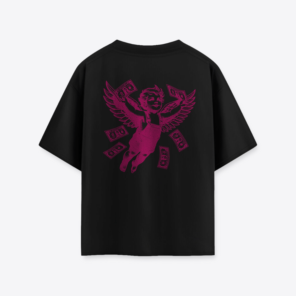 Polera MAORI Negra Angel Money Fucsia