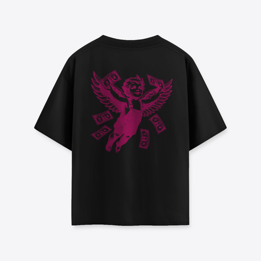 Polera MAORI Negra Angel Money Fucsia