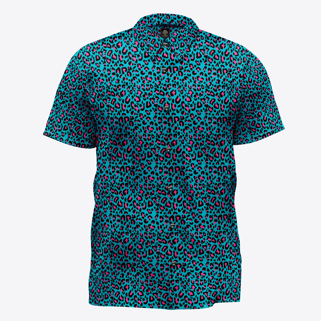 Camisa leopardo turquesa/fucsia
