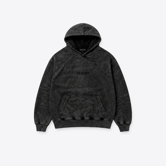 Hoodie MAORI Black Acid Wash