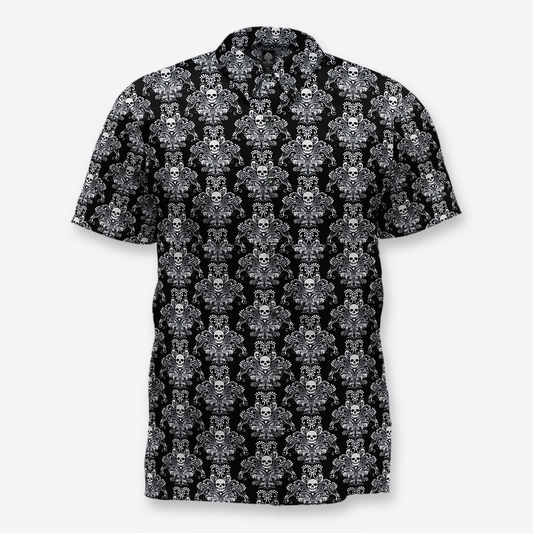 Camisa negro calaveras blancas front