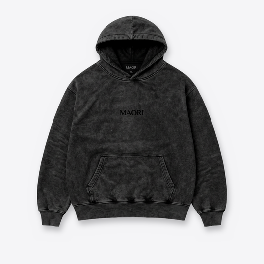 Hoodie MAORI Black Acid Wash frente