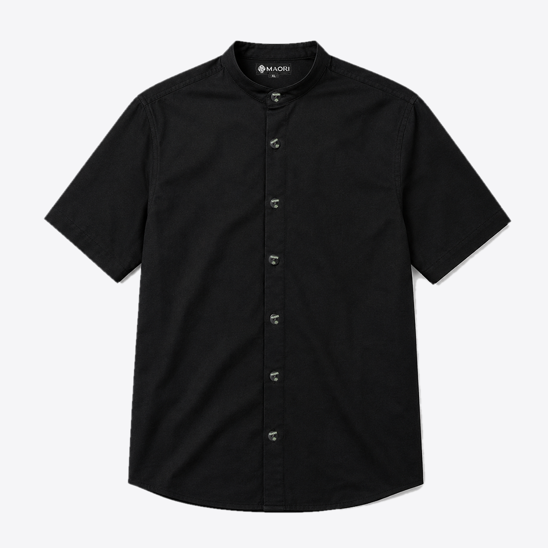 Camisa negra cuello mao