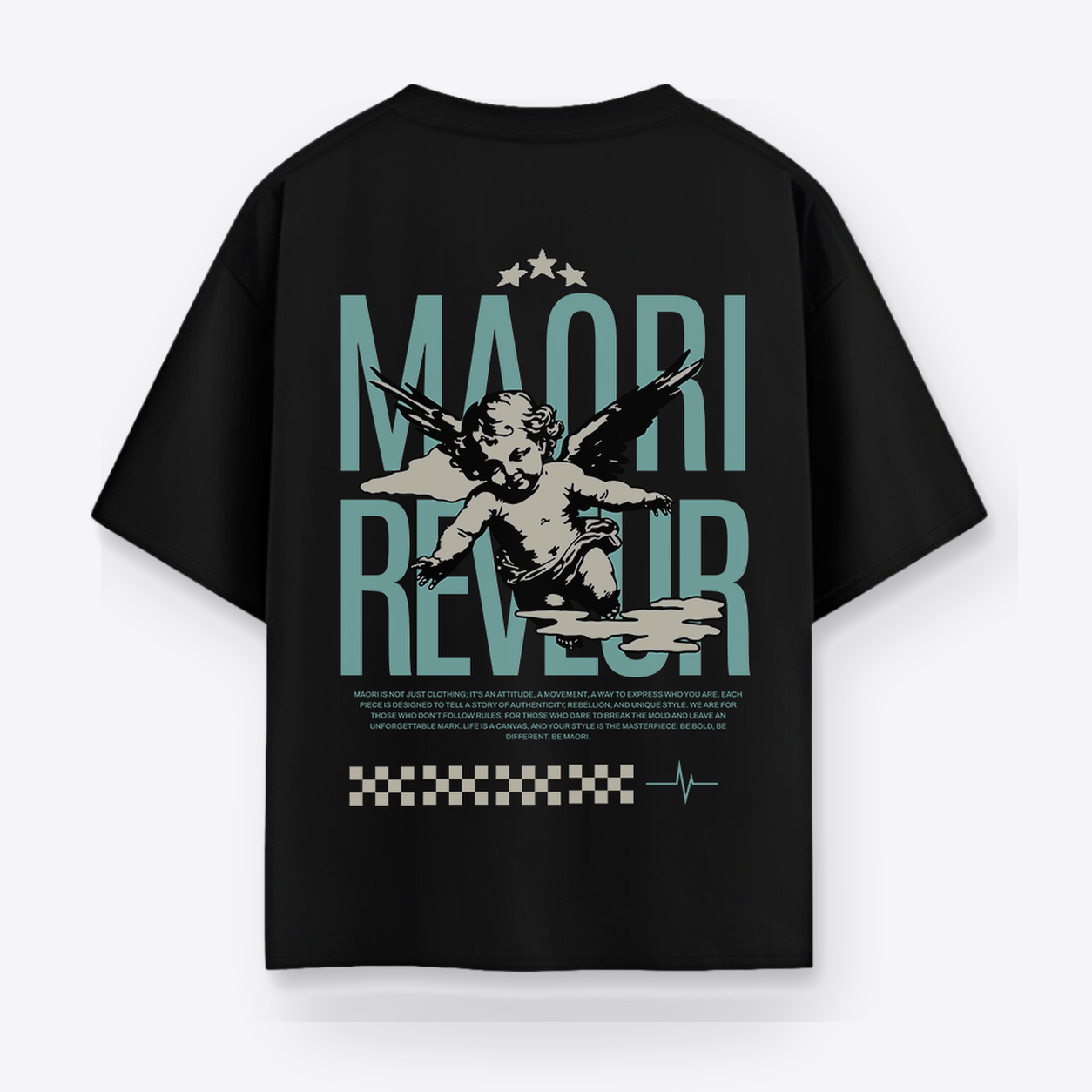 Polera Querubín Negra vista espalda fondo gris claro